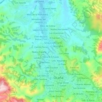 Mapa topográfico El Tope, altitud, relieve