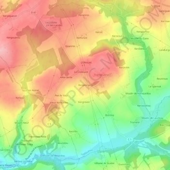 Mapa topográfico Kergeorges, altitud, relieve