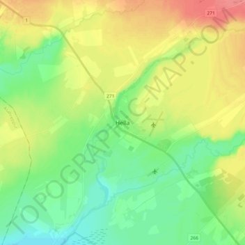 Mapa topográfico Hella, altitud, relieve