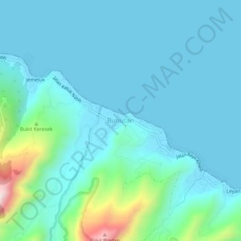 Mapa topográfico Bunutan, altitud, relieve