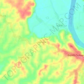 Mapa topográfico San Carlos, altitud, relieve