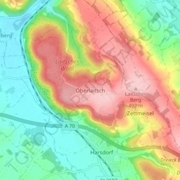 Mapa topográfico Oberlaitsch, altitud, relieve