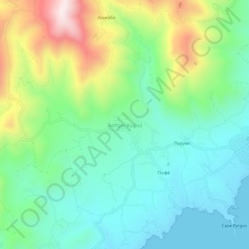 Mapa topográfico Aspro Chorio, altitud, relieve