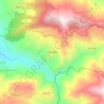 Mapa topográfico Taourirth Khelfa, altitud, relieve
