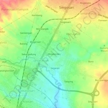 Mapa topográfico Mondoroko, altitud, relieve