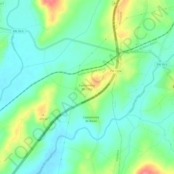 Mapa topográfico Castanheira de Cima, altitud, relieve