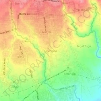 Mapa topográfico Abianbase, altitud, relieve