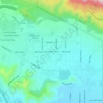 Mapa topográfico Arrowhead Farms, altitud, relieve