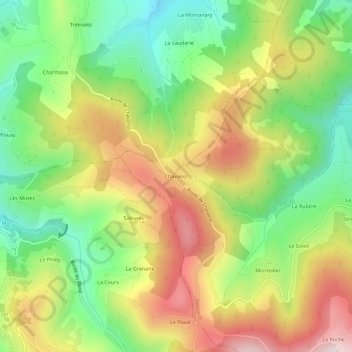 Mapa topográfico Chavanol, altitud, relieve