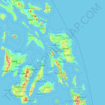 Mapa topográfico Biliran, altitud, relieve