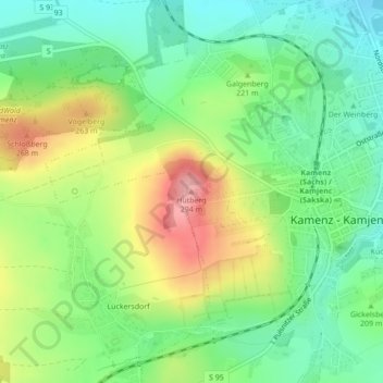 Mapa topográfico Hutberg, altitud, relieve