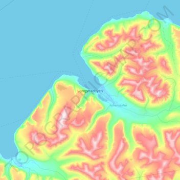 Mapa topográfico Longyearbyen, altitud, relieve
