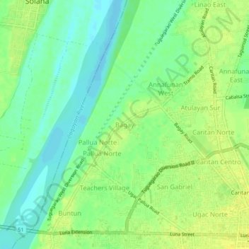 Mapa topográfico Bagay, altitud, relieve