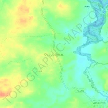 Mapa topográfico Quatro Bocas, altitud, relieve