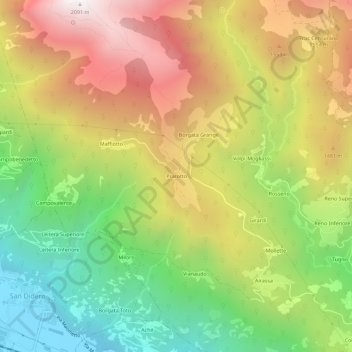 Mapa topográfico Prarotto, altitud, relieve