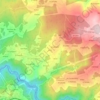 Mapa topográfico Sanín, altitud, relieve