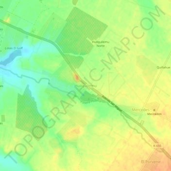 Mapa topográfico Huilquilemu, altitud, relieve