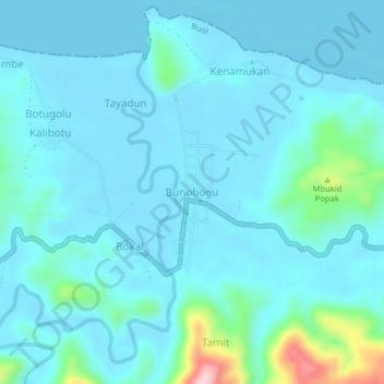 Mapa topográfico Bunobogu, altitud, relieve