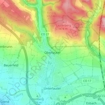 Mapa topográfico Oberlauter, altitud, relieve