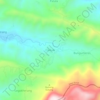 Mapa topográfico Cilebak, altitud, relieve