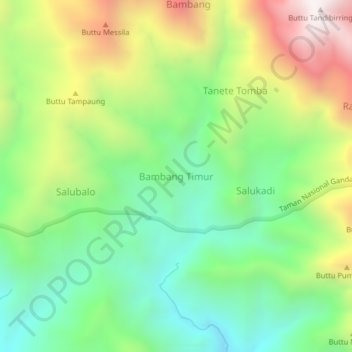 Mapa topográfico Bambang Timur, altitud, relieve