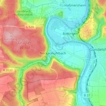Mapa topográfico Neckarmühlbach, altitud, relieve