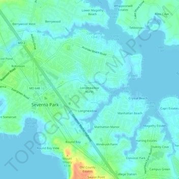 Mapa topográfico Longmeadow North, altitud, relieve