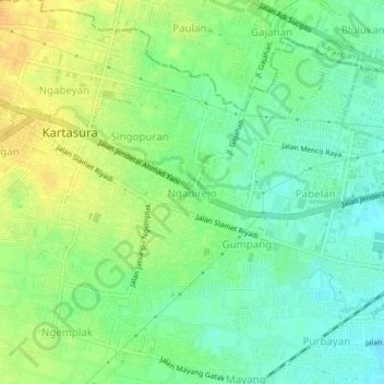 Mapa topográfico Ngadirejo, altitud, relieve