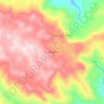 Mapa topográfico Sodonghilir, altitud, relieve