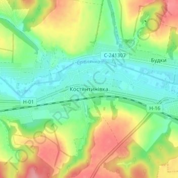 Mapa topográfico Kostiantynivka, altitud, relieve