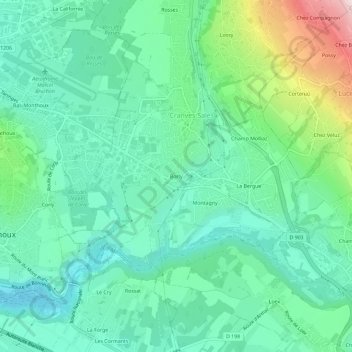 Mapa topográfico Borly, altitud, relieve