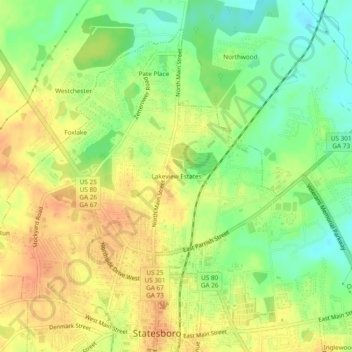 Mapa topográfico Lakeview Estates, altitud, relieve