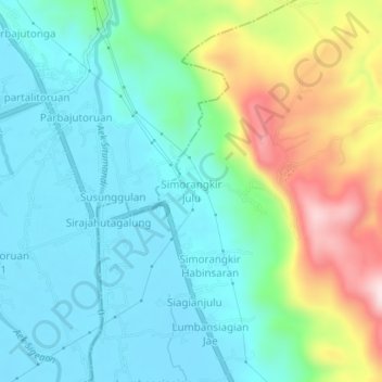 Mapa topográfico Simorangkir julu, altitud, relieve