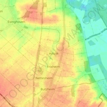 Mapa topográfico Anstel, altitud, relieve