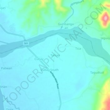 Mapa topográfico Talisay, altitud, relieve