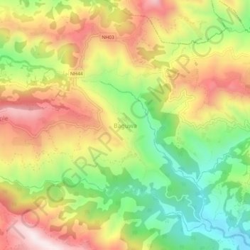 Mapa topográfico Baguwa, altitud, relieve