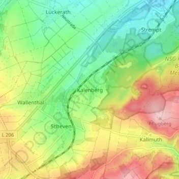 Mapa topográfico Kalenberg, altitud, relieve
