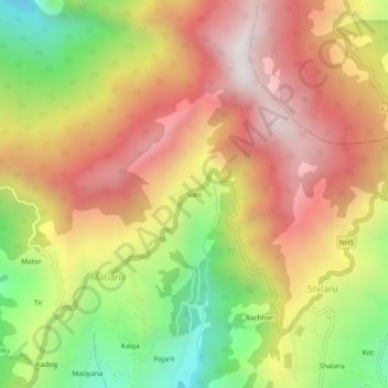 Mapa topográfico Nani, altitud, relieve
