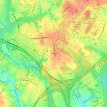 Mapa topográfico Guilford, altitud, relieve