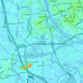 Mapa topográfico Dongsha, altitud, relieve