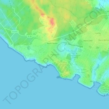 Mapa topográfico Puyraveau, altitud, relieve