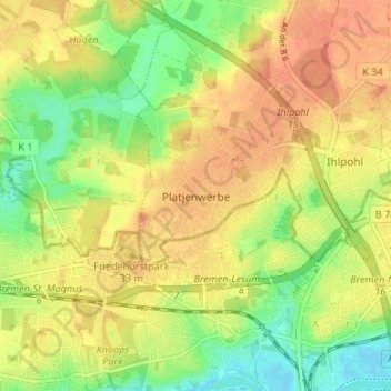 Mapa topográfico Platjenwerbe, altitud, relieve