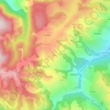 Mapa topográfico Peleș, altitud, relieve