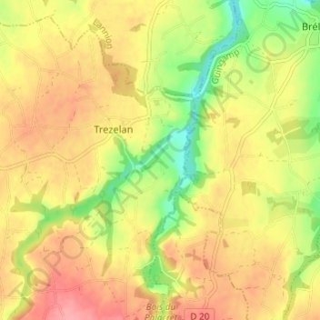 Mapa topográfico Kêr Riwalan, altitud, relieve