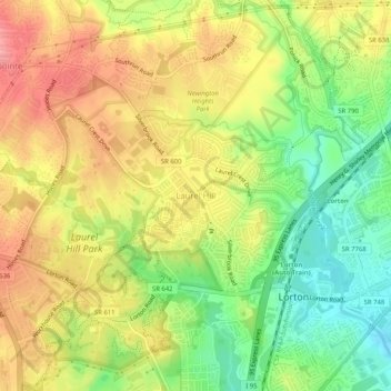 Mapa topográfico Laurel Hill, altitud, relieve