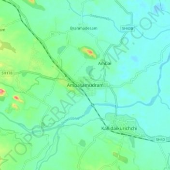 Mapa topográfico Ambasamudram, altitud, relieve