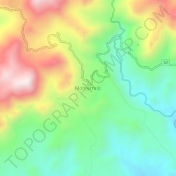 Mapa topográfico Monterralo, altitud, relieve