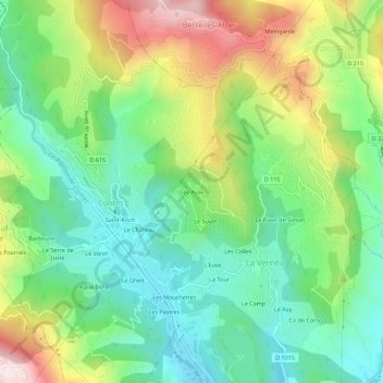 Mapa topográfico Les Ayas, altitud, relieve
