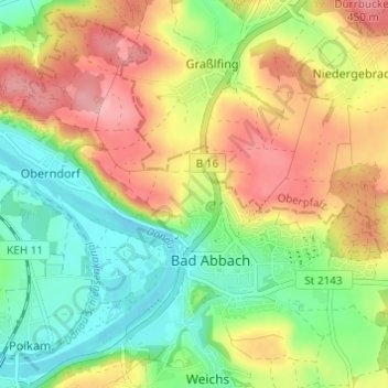 Mapa topográfico Hochstetten, altitud, relieve