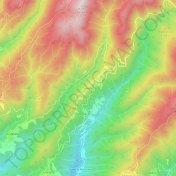 Mapa topográfico Tereglio, altitud, relieve
